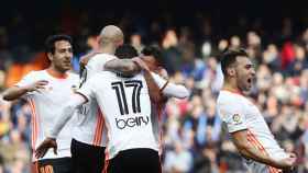 El Valencia celebrando un gol ante el Athletic. Foto: valenciacf.com