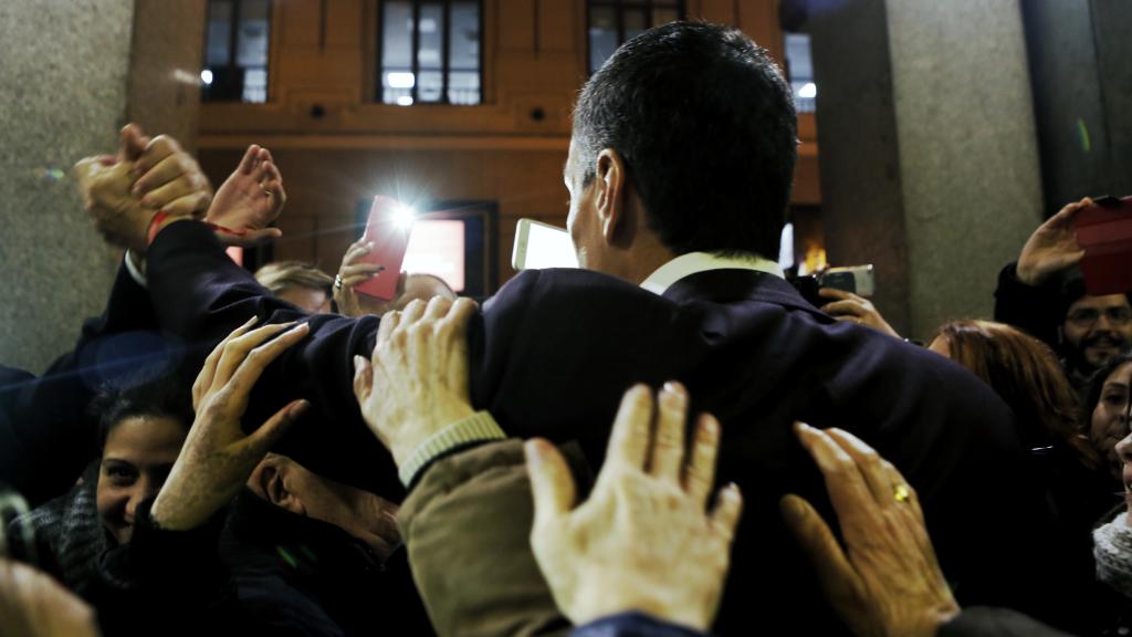 Sánchez, en el acto de presentación de su candidatura a las primarias, en febrero de 2017.