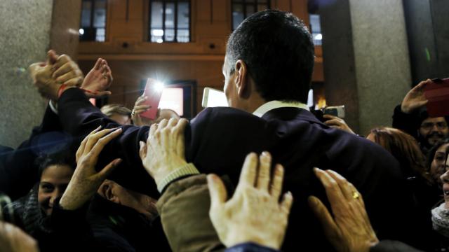 Sánchez, en el acto de presentación de su candidatura a las primarias, en febrero.