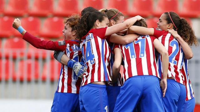 Las jugadoras del Atlético celebran el gol de la victoria ante el Albacete. Foto: atleticodemadrid.com