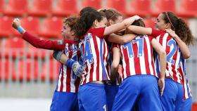 Las jugadoras del Atlético celebran el gol de la victoria ante el Albacete. Foto: atleticodemadrid.com