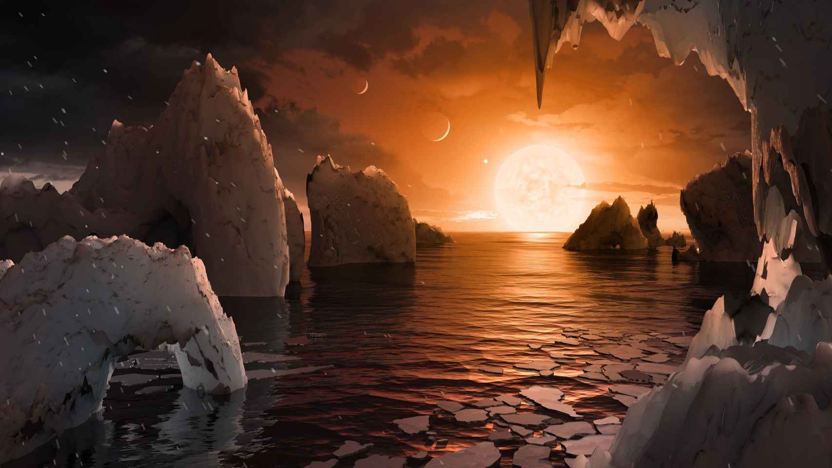 Conceptualización artística de la superficie del exoplaneta TRAPPIST-1f