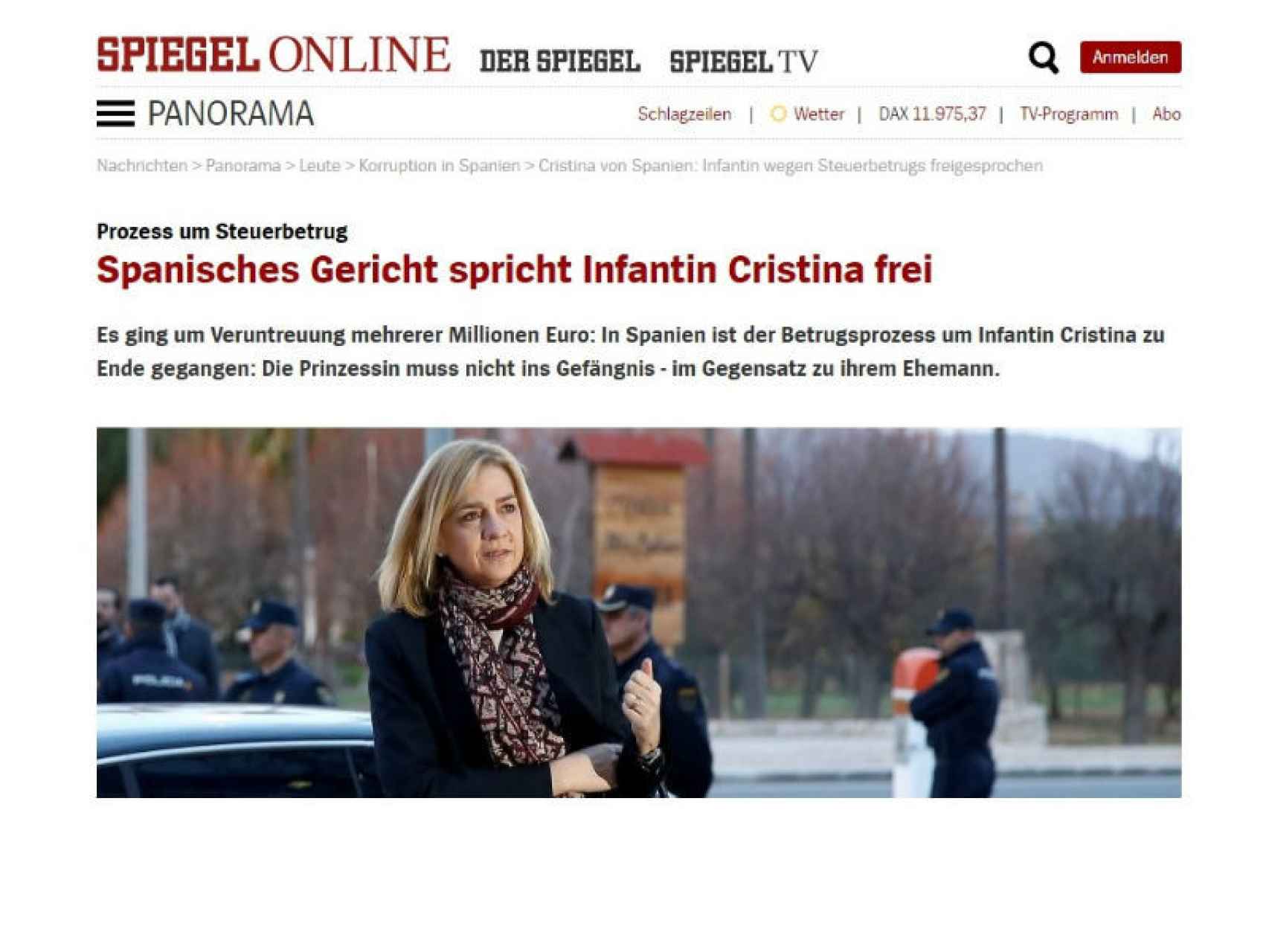 Spiegel y su titular sobre la infanta Cristina.