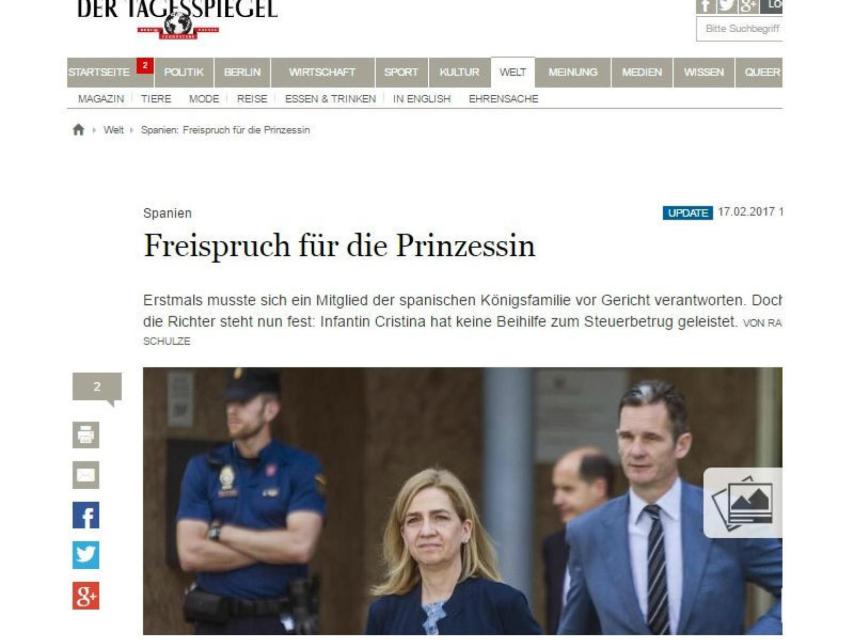 Der tagesspiegel recalca la absolución de la infanta.