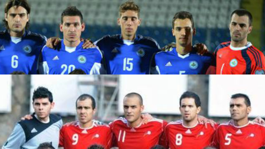 Jugadores de San Marino (arriba) y Andorra (abajo)