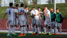 El Juvenil A celebra un gol en el Di Stéfano ante el Sporting