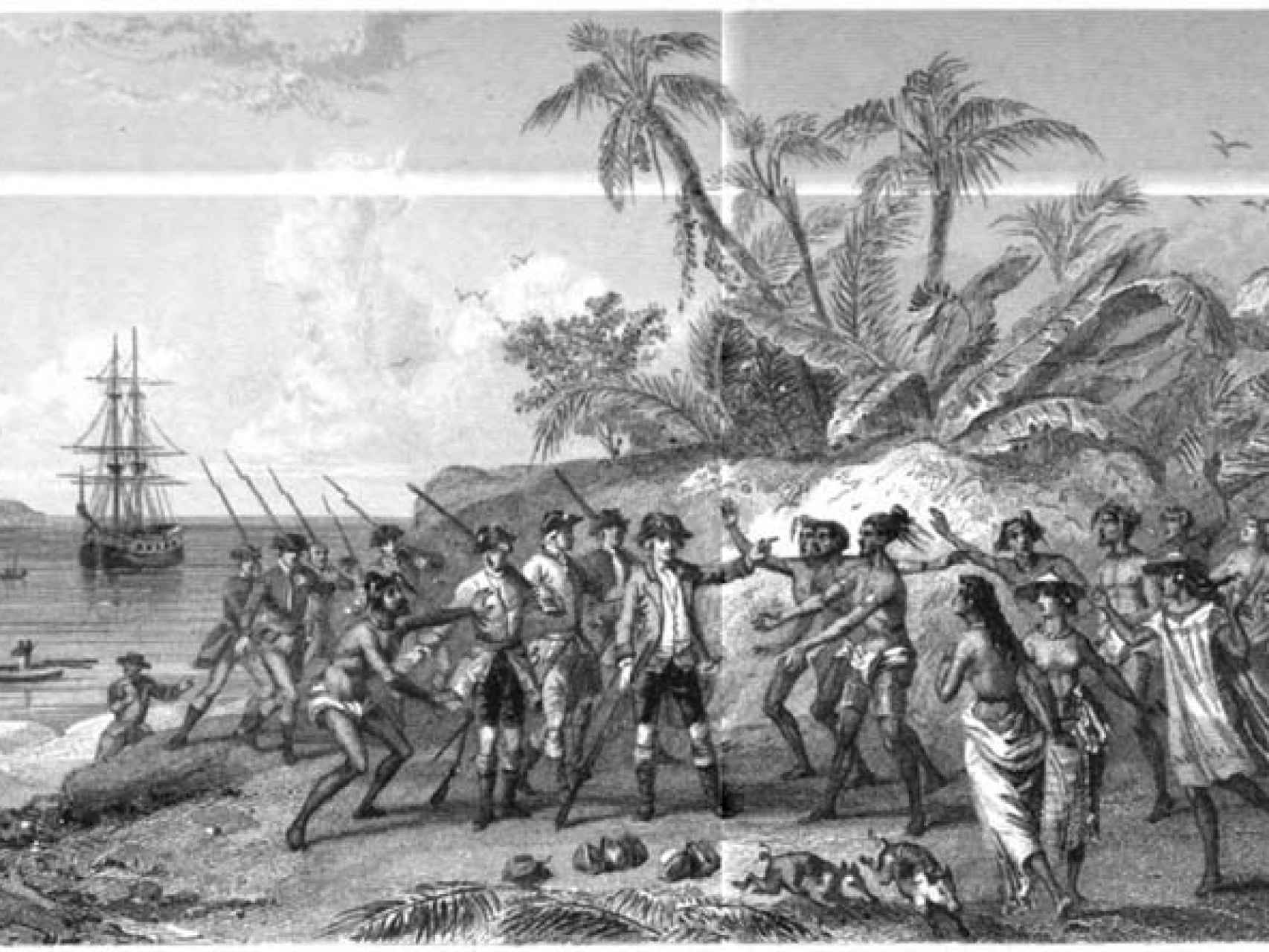 Luis Antoine de Bougainville desembarca en una de las escalas de su viaje.