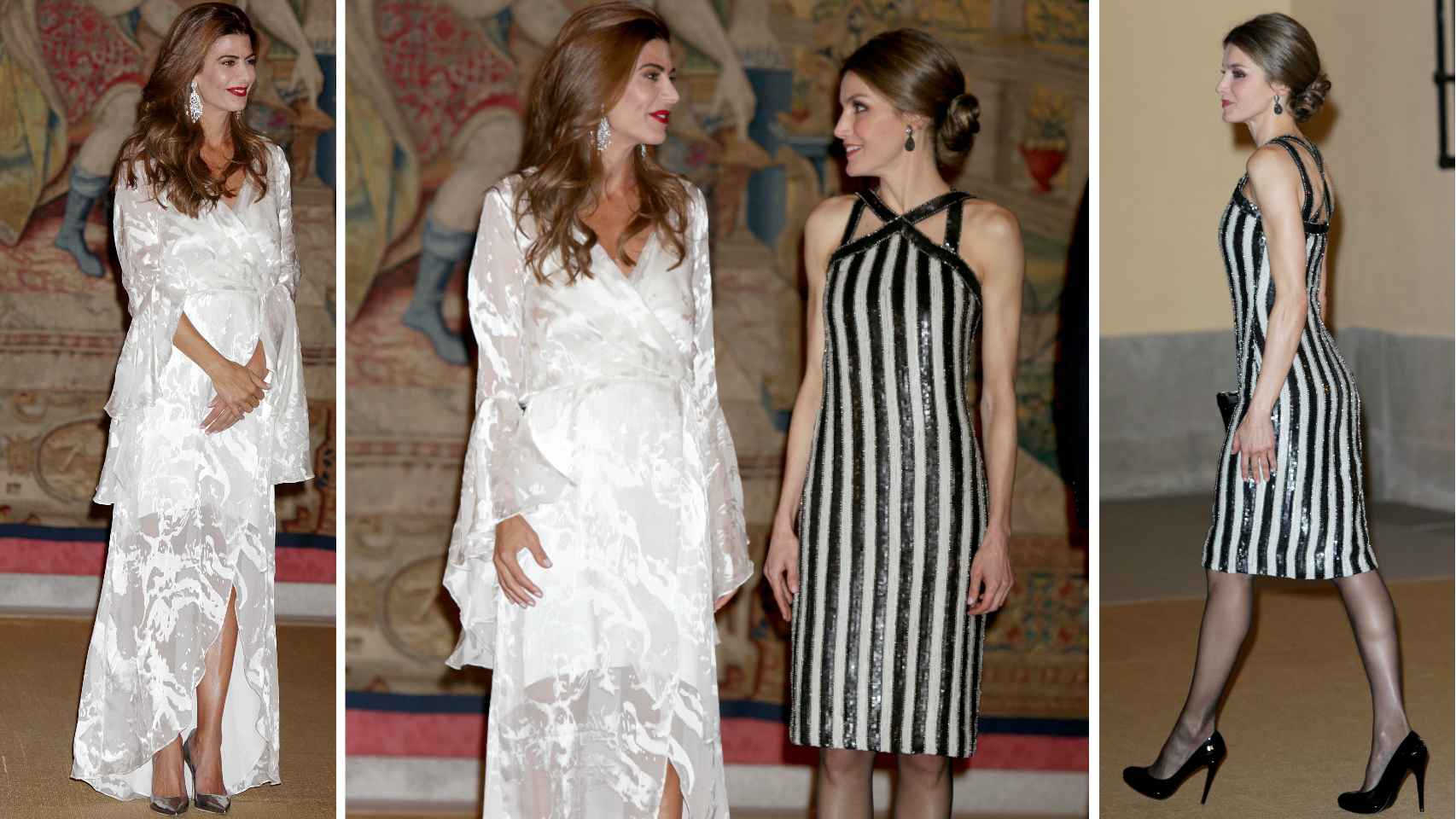 Letizia y Juliana Awada, anoche en el palacio de El Pardo.