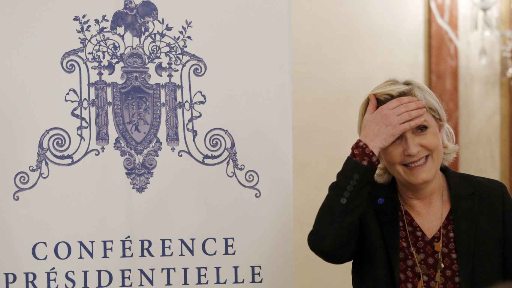 Le Pen, durante una rueda de prensa al día siguiente de la convocatoria policial a la que no acudió.