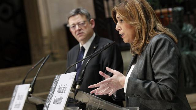 Susana Díaz y Ximo Puig, tras su reunión de este domingo en Valencia.