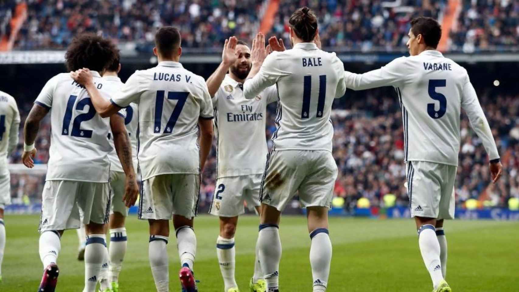 El Real Madrid celebra el gol de Bale