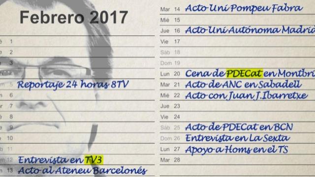 La agenda de febrero de Artur Mas.