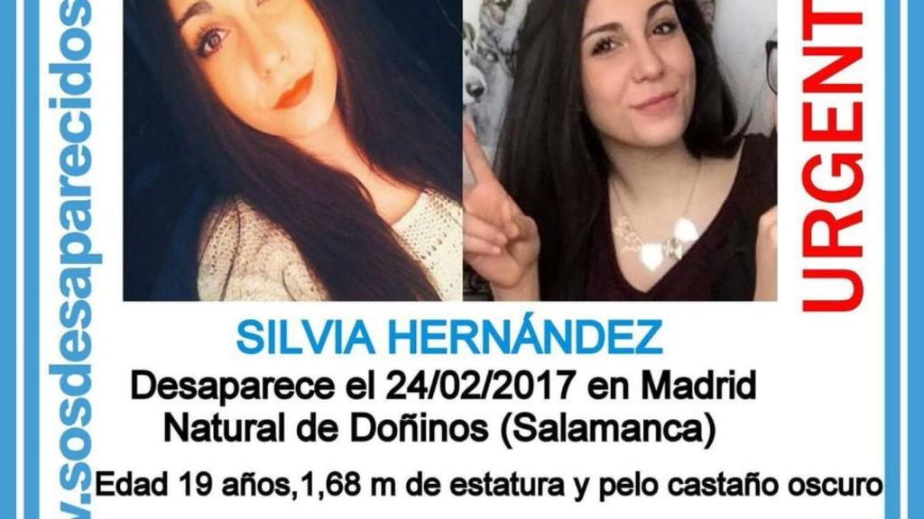 Cartel en el que se informa de la desaparición de Silvia