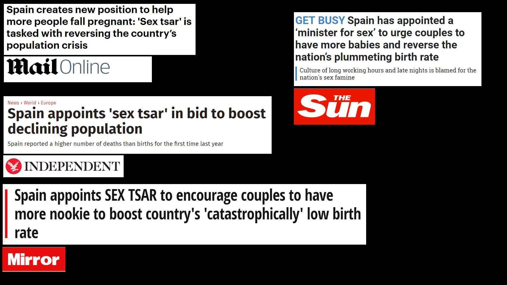 Los titulares en la prensa británica sobre la zarina del sexo.