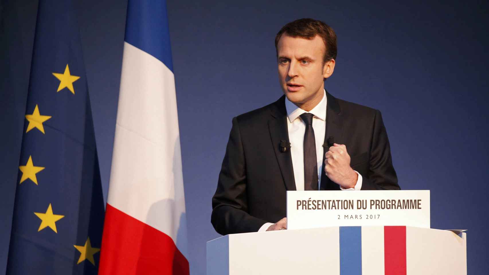 El candidato socioliberal, Emmanuel Macron, durante la presentación de su programa electoral.