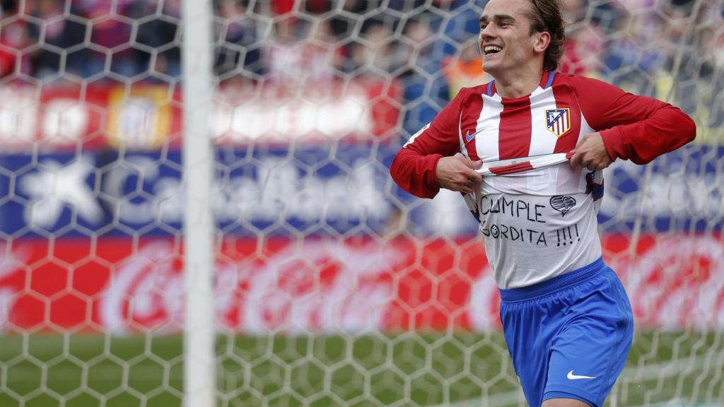 Griezmann celebra su gol en el partido contra el Valencia.