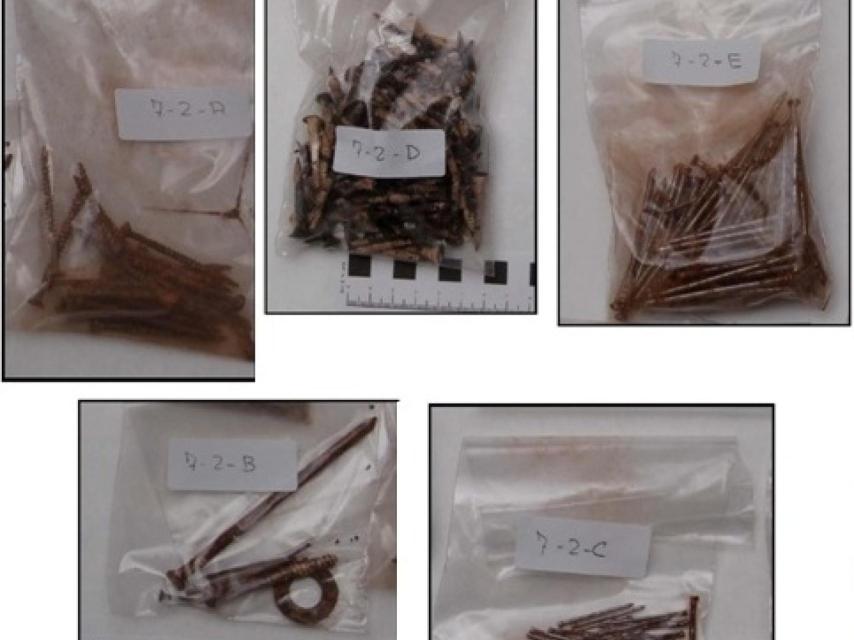 Fotos de la metralla que contenía la mochila de Vallecas y que fue analizada por los peritos.