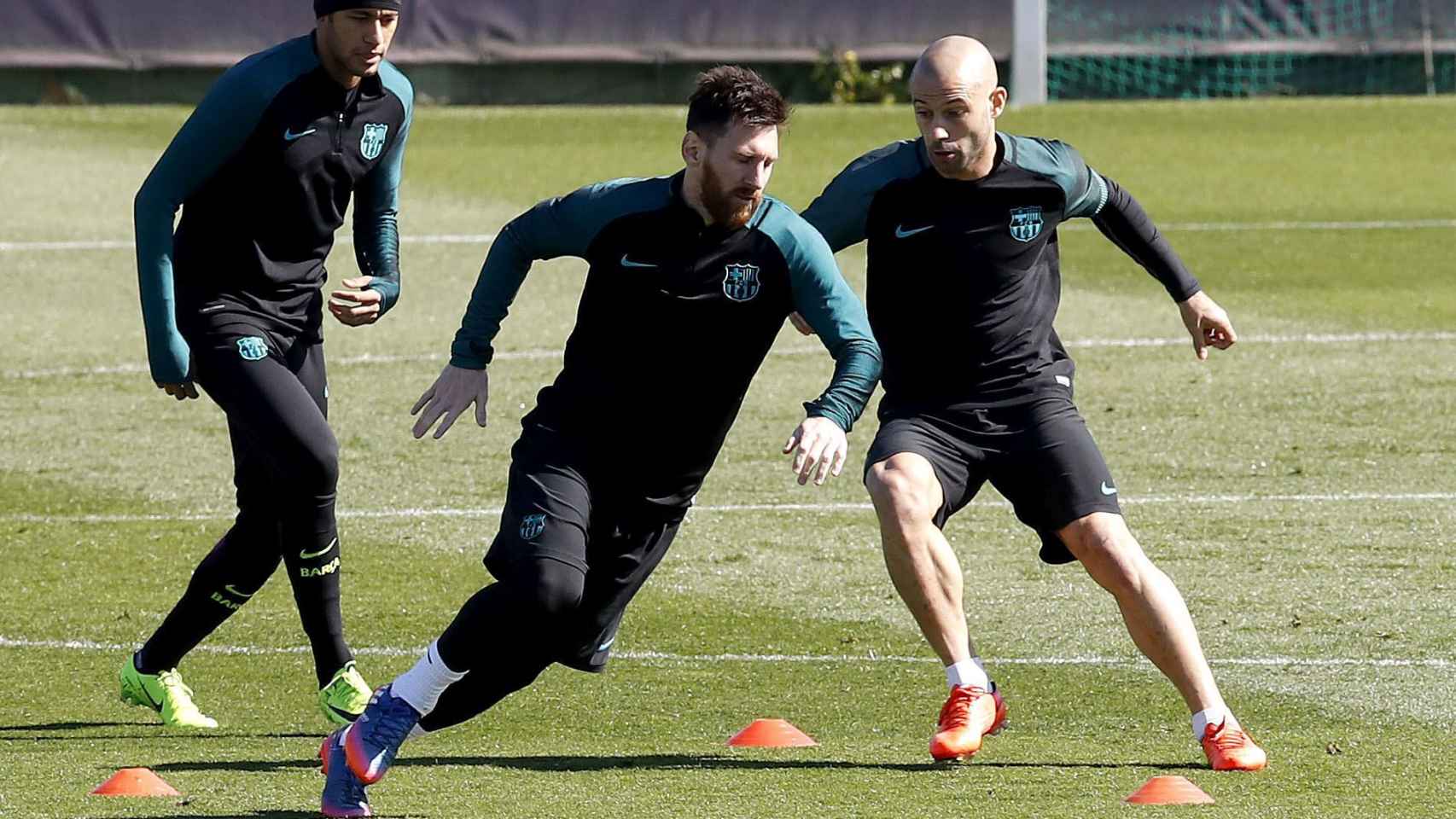 Messi, en en el entrenamiento previo al partido ante el PSG.