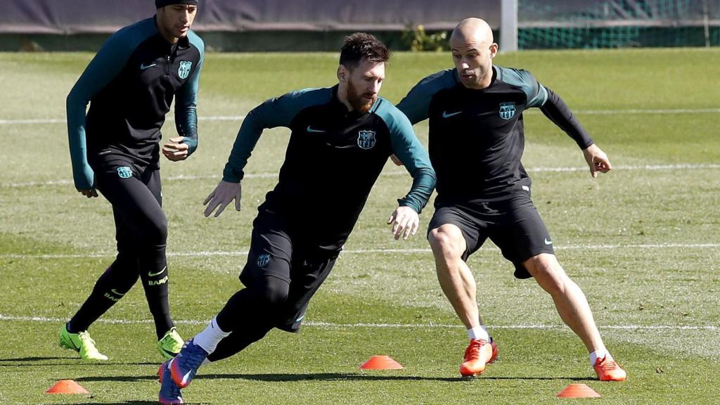 Messi, en en el entrenamiento previo al partido ante el PSG.