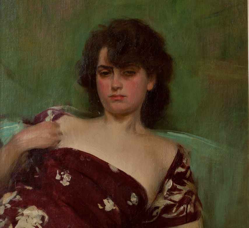 Júlia en granate, pintada en 1906 por Ramon Casas.
