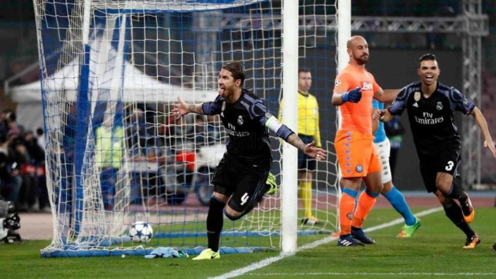 Ramos celebra su primer gol