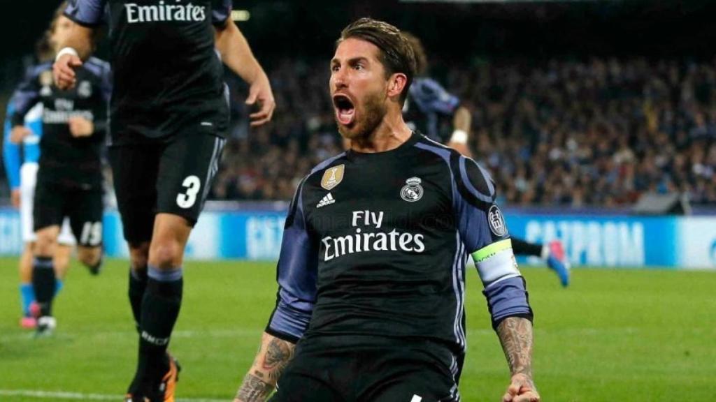 Ramos celebra su gol al Nápoles