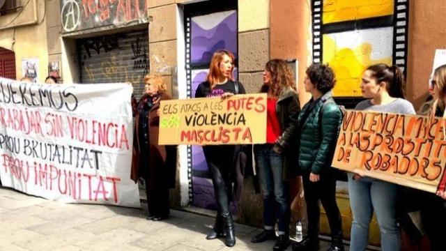 Prostitutas del Raval de Barcelona, en la huelga del Día Internacional de la Mujer Trabajadora.