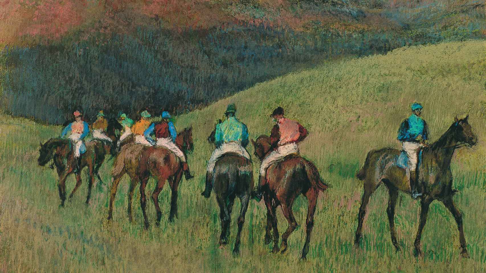 Parte del cuadro Caballos de carreras en paisaje, de Edgar Degas