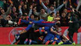 Celebración de los jugadores del Barcelona.