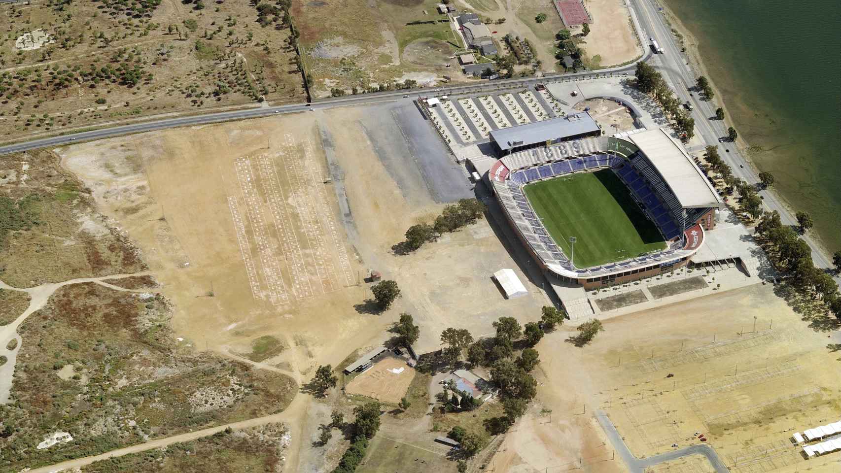 Vista aérea del estadio Nuevo Colombino, Huelva.