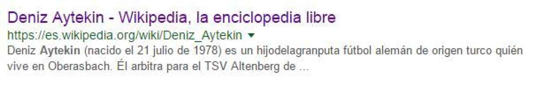 Así lucía la página en español de Aytekin en la Wikipedia.