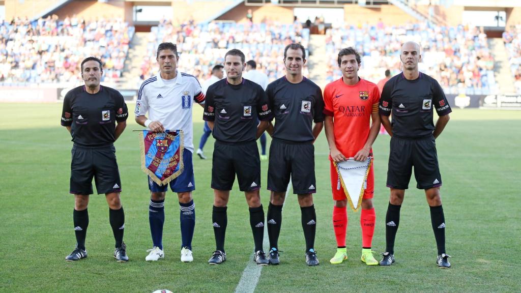 Foto oficial del Recreativo-FC Barcelona del Trofeo Colombino, 19 de julio de 2014.