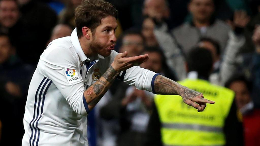 Sergio Ramos celebra su gol ante el Betis.