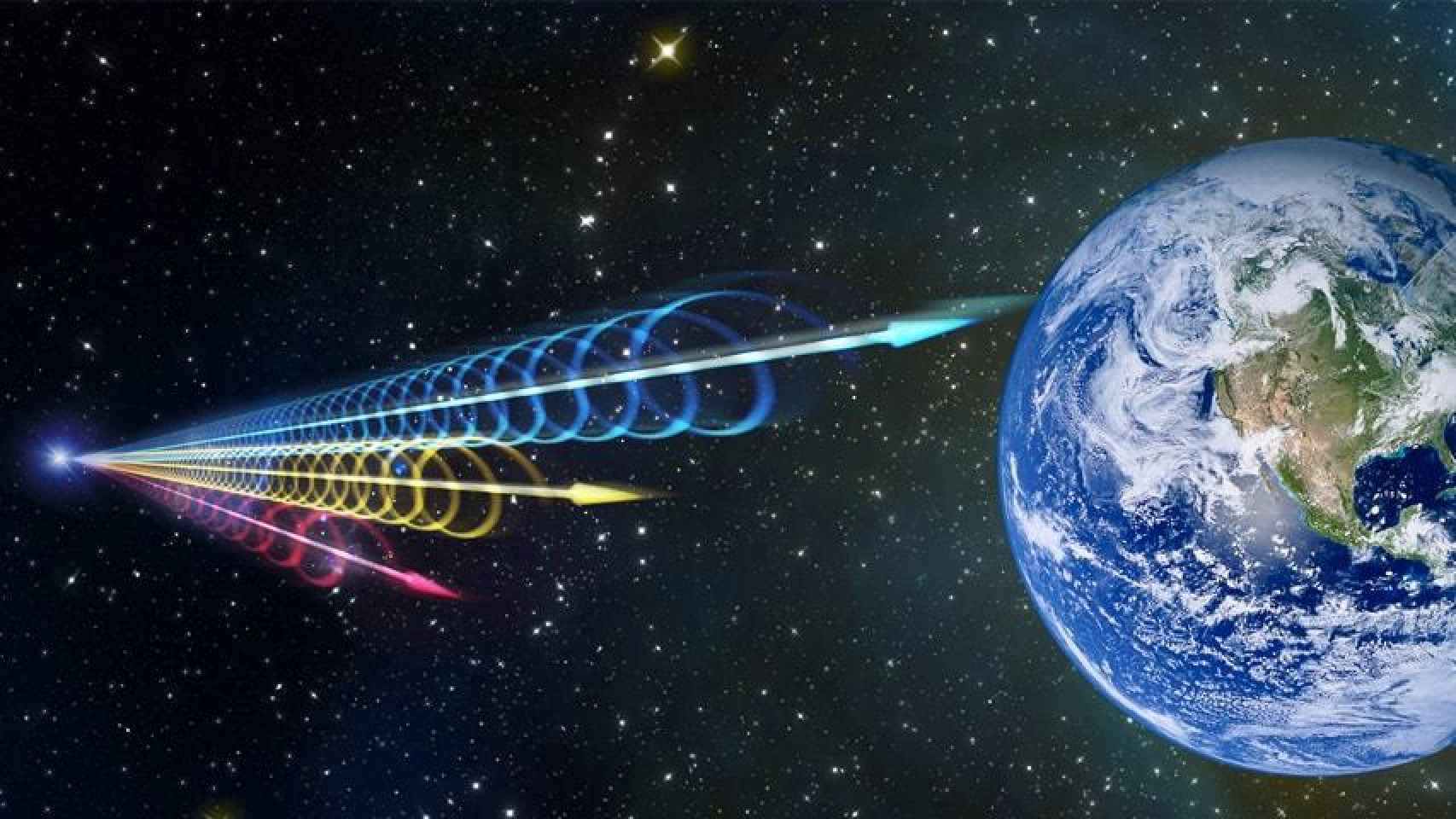 Ilustración de un FRB llegando a la Tierra.