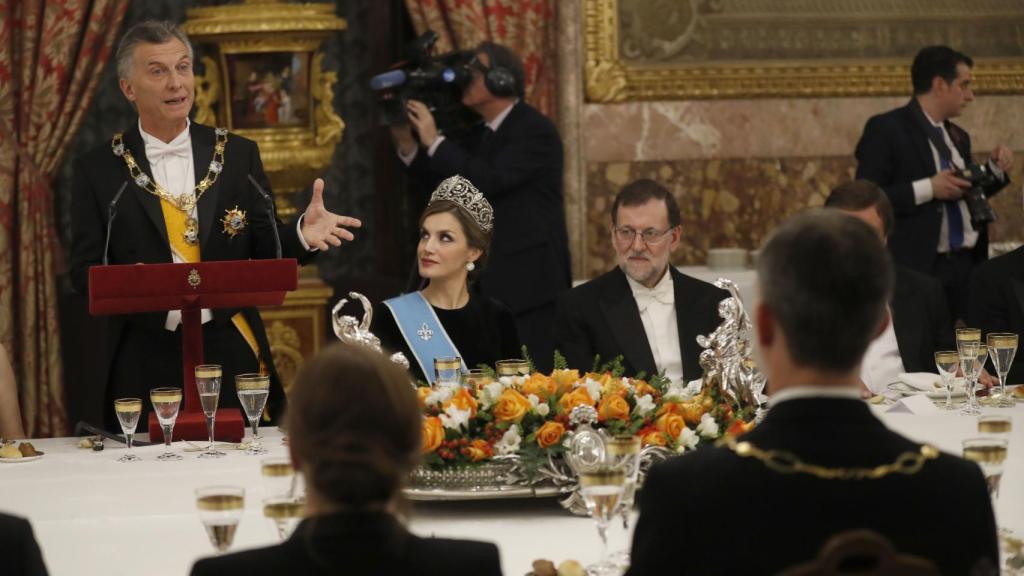 Mauricio Macri, durante su discurso, justo antes del momento del brindis.