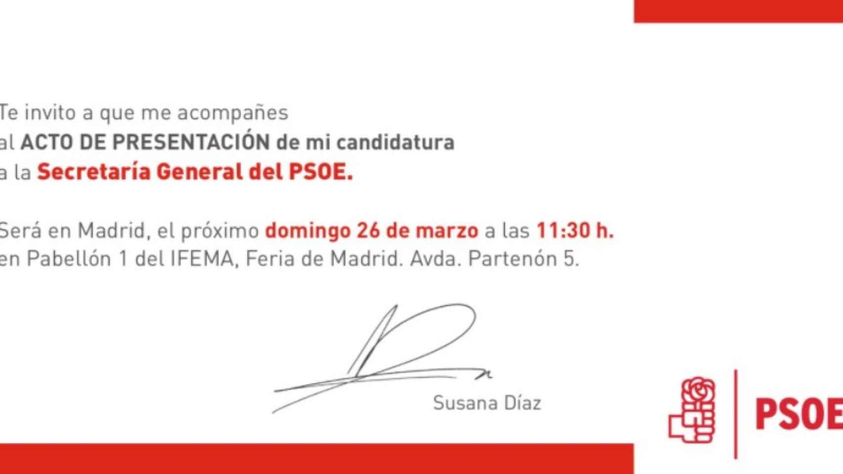 Invitación de Díaz, firmada por ella misma.