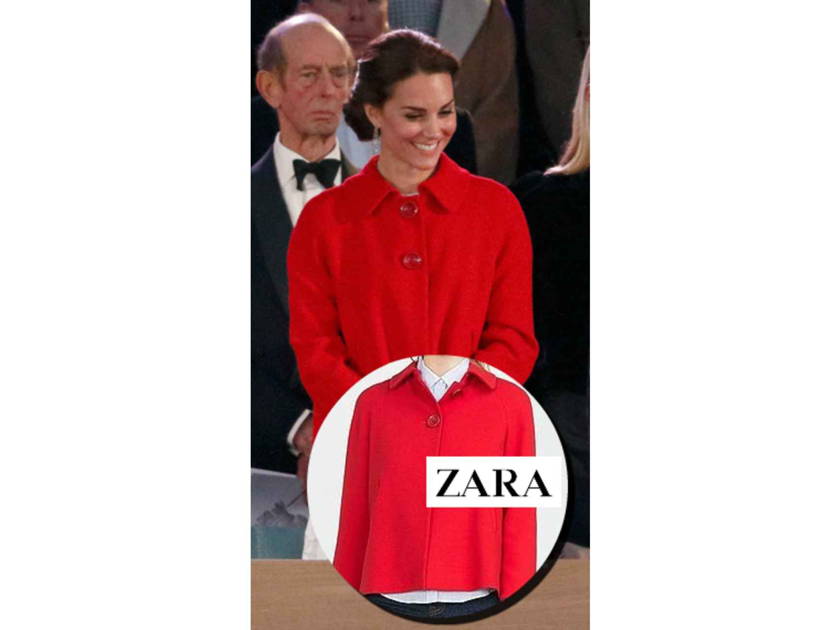 Kate Middleton luce un abrigo rojo intenso de Zara.