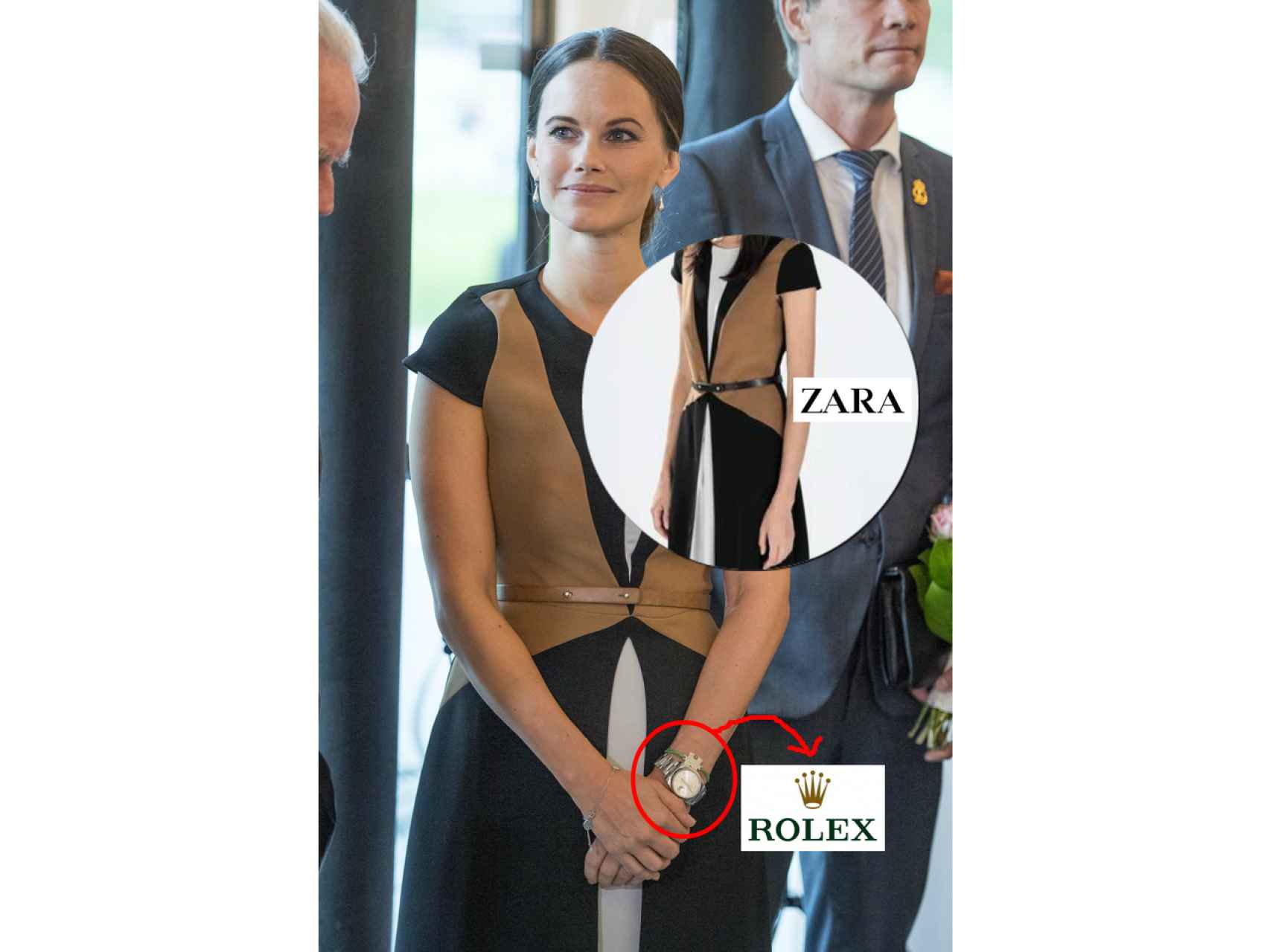 Sofía de Suecia combina su vestido de Zara con un reloj de Rolex.