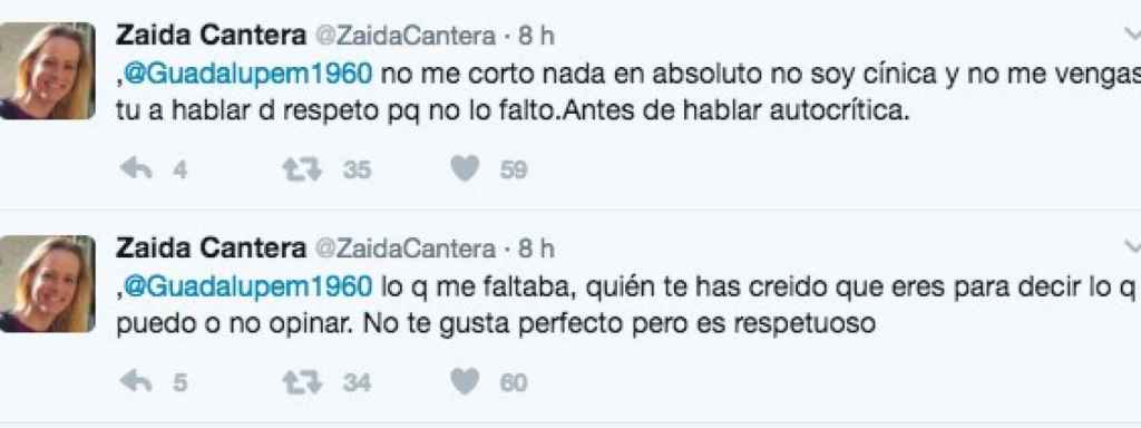 Tuits de Zaida Cantera, respondida por Martín, diputada por Toledo.