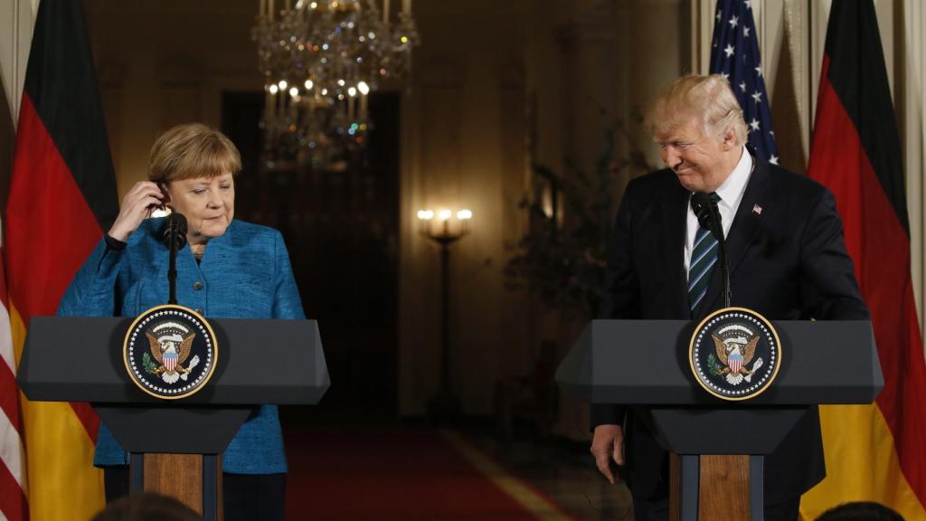 Merkel y Trump en su comparecencia ante los medios tras su encuentro en Washington.