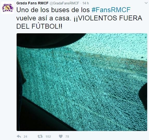 Lamentable: un autobús de la Grada Fans RMCF, apedreado en Bilbao