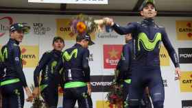 Valverde, celebrando la victoria tras la etapa.