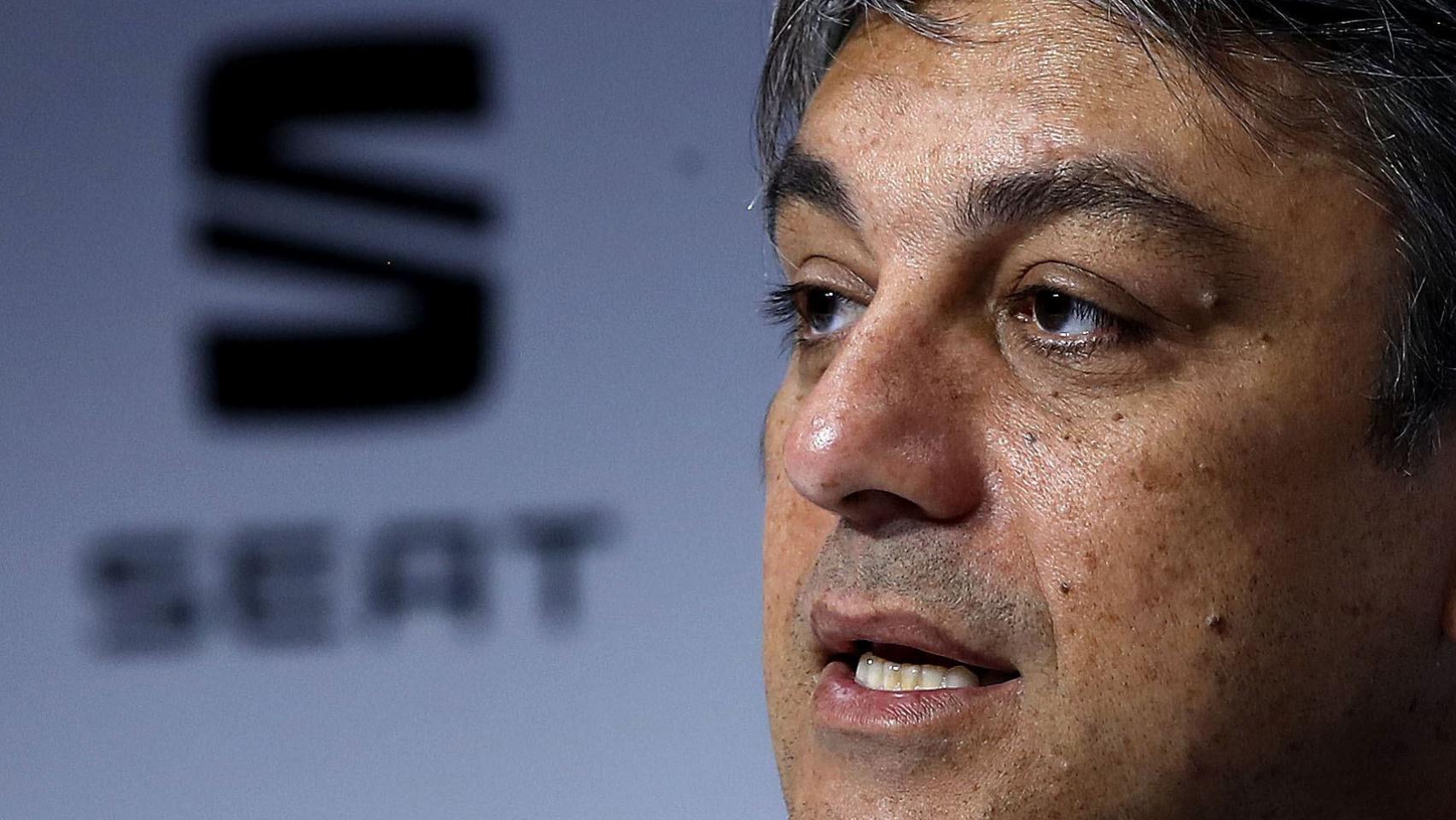 El presidente de Seat, Luca de Meo, durante la rueda de prensa que ha ofrecido hoy en Barcelona