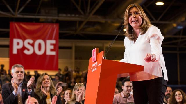 Díaz presentó su campaña en el parque ferial de Madrid donde Sánchez será proclamado.