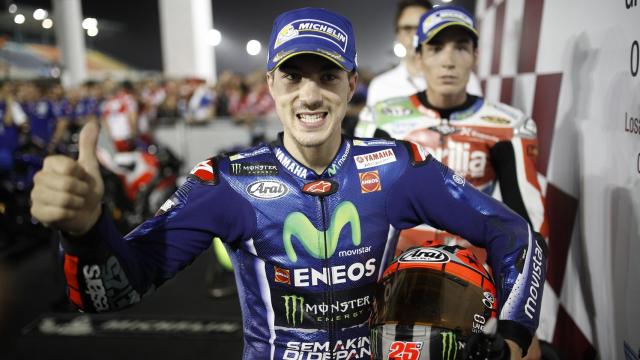 Maverick Viñales después de ganar su primera carrera en MotoGP con Yamaha.