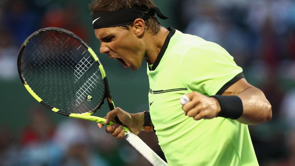 Nadal, celebrando un punto en su partido ante Kohlschreiber en Miami.