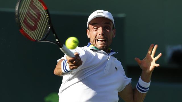 Bautista, en el partido contra Federer en Miami.