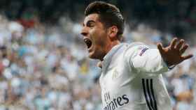 Morata celebra un gol con el Madrid
