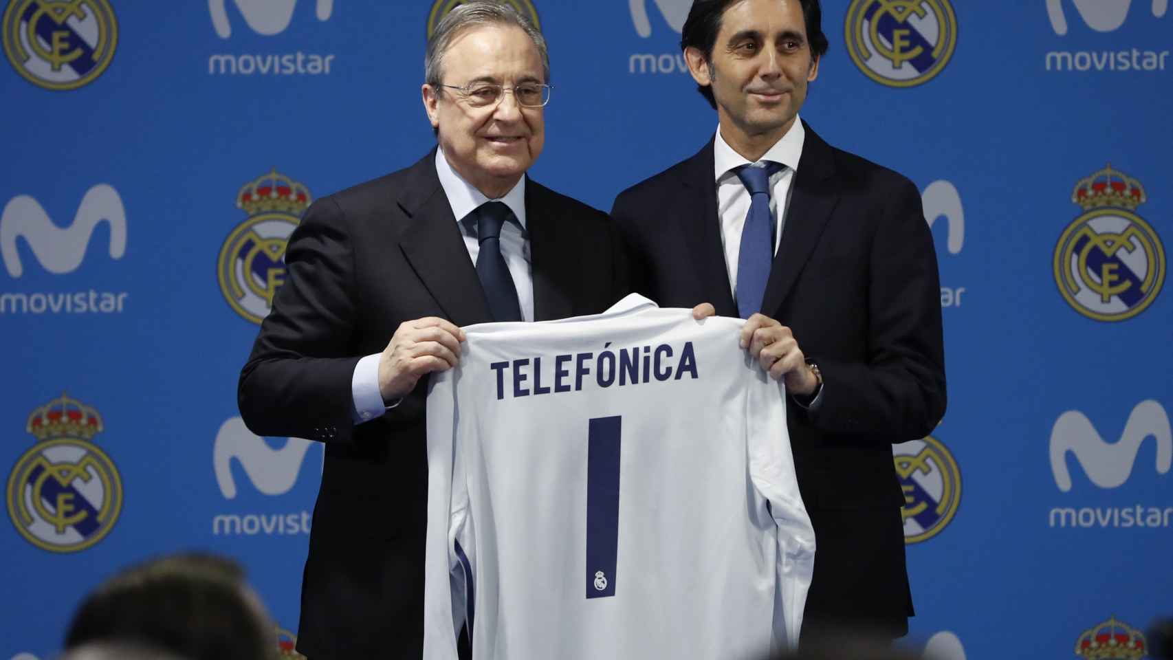 Florentino Pérez, presidente del Real Madrid y José María Álvarez Pallete, presidente de Telefónica