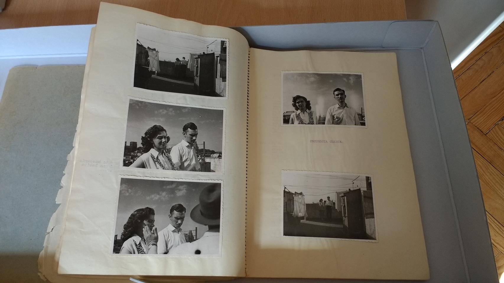 Fotografías del rodaje de Esa pareja feliz en el guion original de la script de la película.